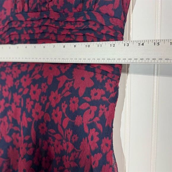 VTG dELiA*s Floral Midi Dress 90s Y2K Puff Sleeve Flare Navy Red S Ruched Waist - Picture 6 of 9